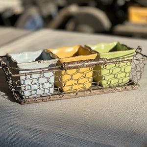 RARE/RETIRED PARTYLITE Votive Holders Trio in Handled Wire Basket, 4 piece set